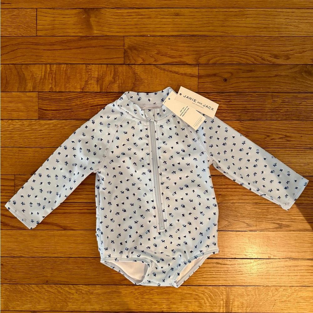 NWT Janie & Jack one piece Swimsuit, Light Blue, Baby Girl, 12-18 months